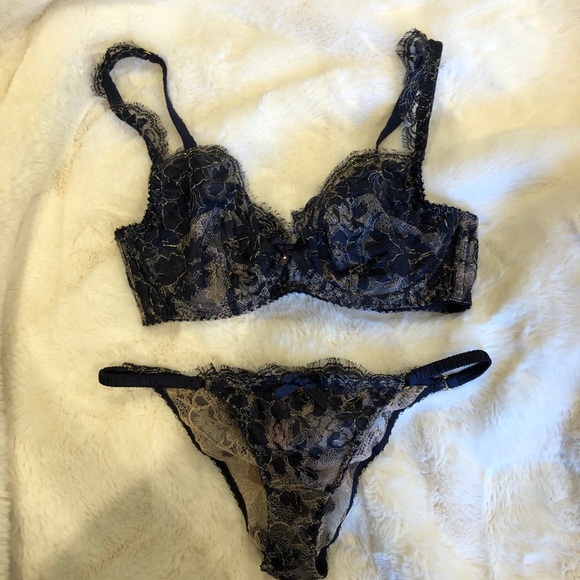 AP Mimosa Peach and Navy bra and brief 34D and AP2 - Picture 5 of 9